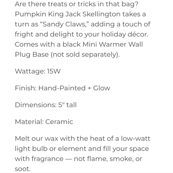 👀50% OFF🎅💀♨️👃🔌NWT‼️Scentsy " Santa Jack Skellington" Mini Warmer w/ Wax Bar - Picture 8 of 16